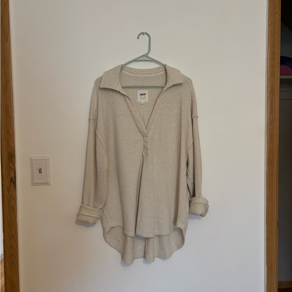 Aerie Cream Waffle Knit Top